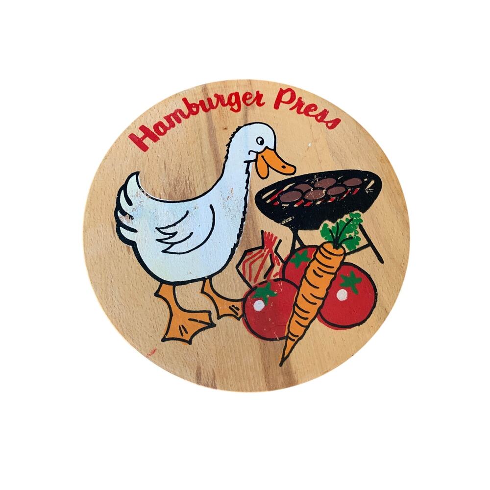 Vintage Nevco WOODEN HAMBURGER PRESS Duck Goose Bird Veg's Charcoal Grill Japan